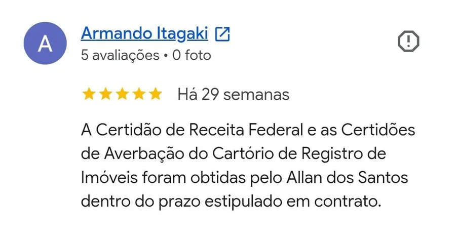 Avaliação no Google de Armando Itagaki